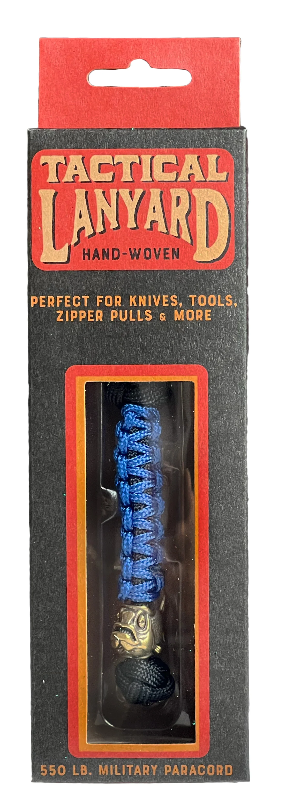 Blue Paracord Lanyard w/ Brass Piranha Fish Bead - Image 3